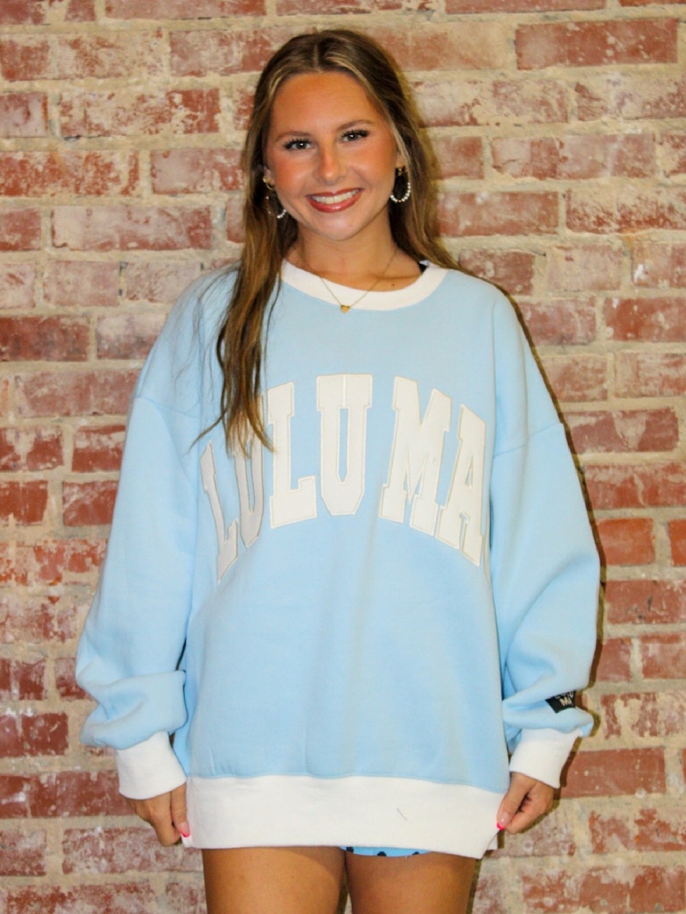 Lulu Mac Light Blue/ White Color Block Pullover Sweatshirt